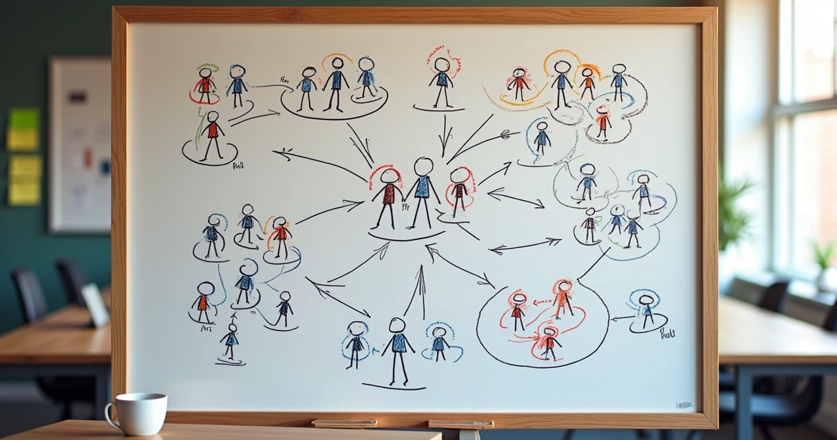 Mapa relacional en una hoja con conexiones entre personas