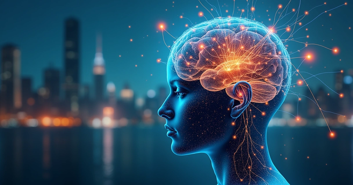 Ilustración de una mente humana rodeada de conexiones sociales 