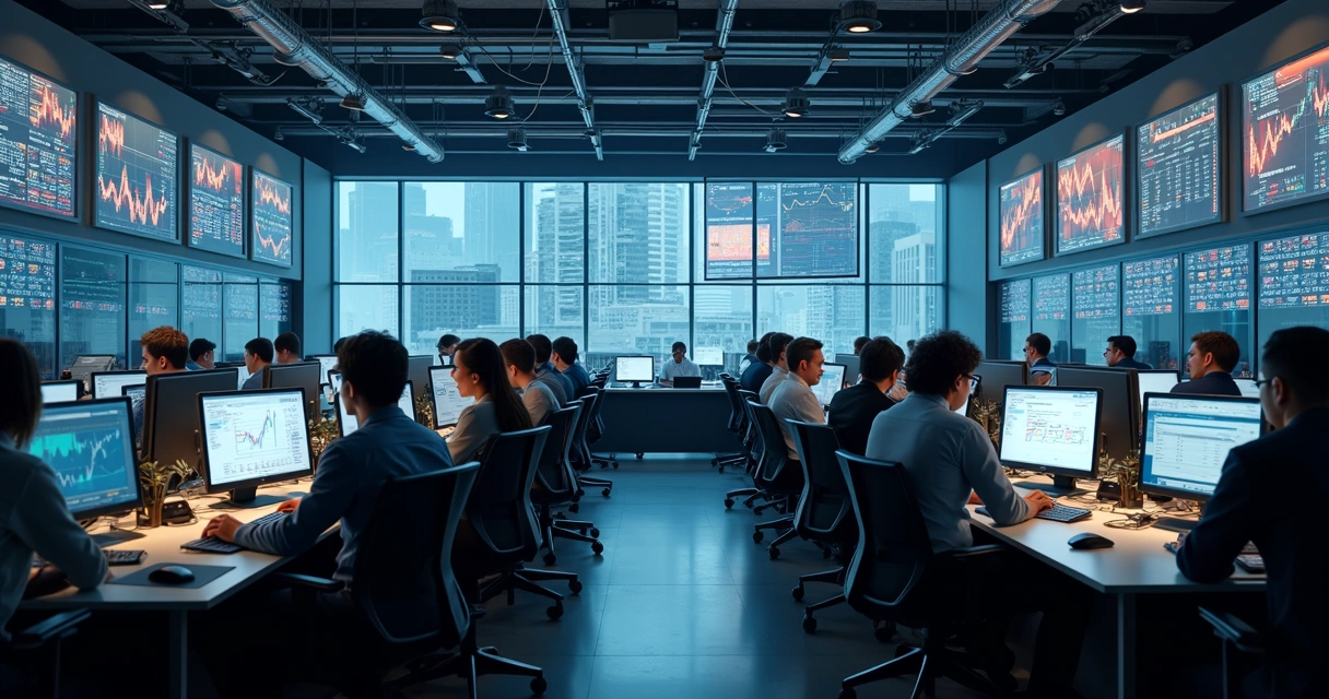 Profissionais trabalhando em uma redação de jornal focada em negócios