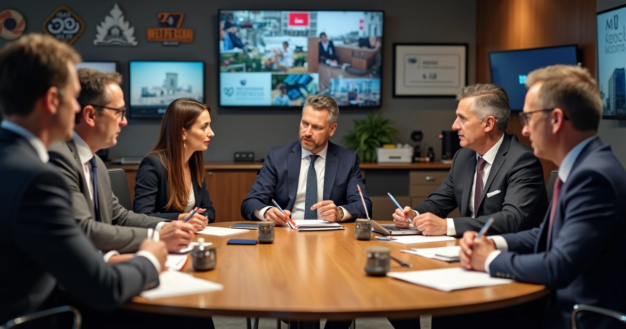 Equipe de jornalistas entrevistando empreendedor em mesa redonda 