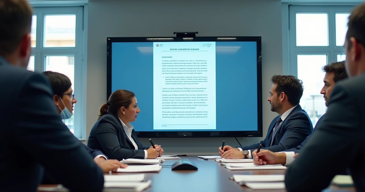 Equipe revisando texto legislativo em tela compartilhada 