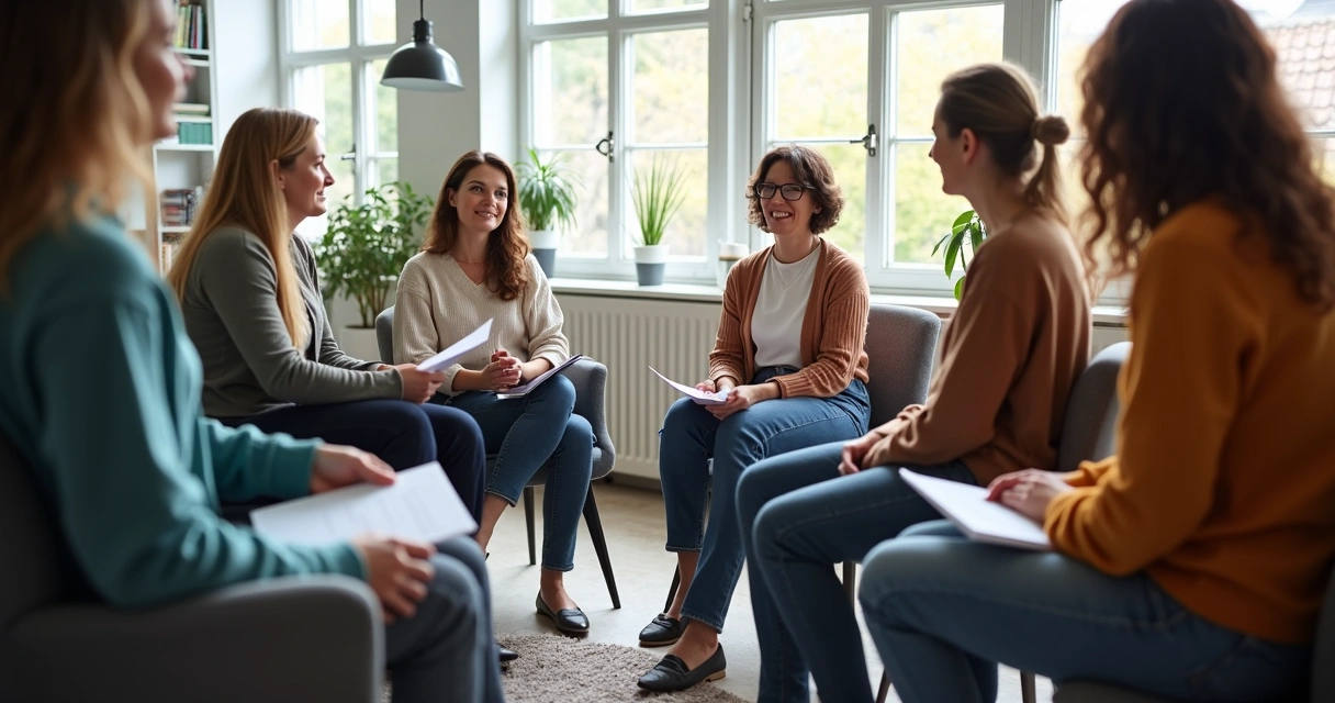 Grupo de psicólogos conversando em uma roda de cadeiras 