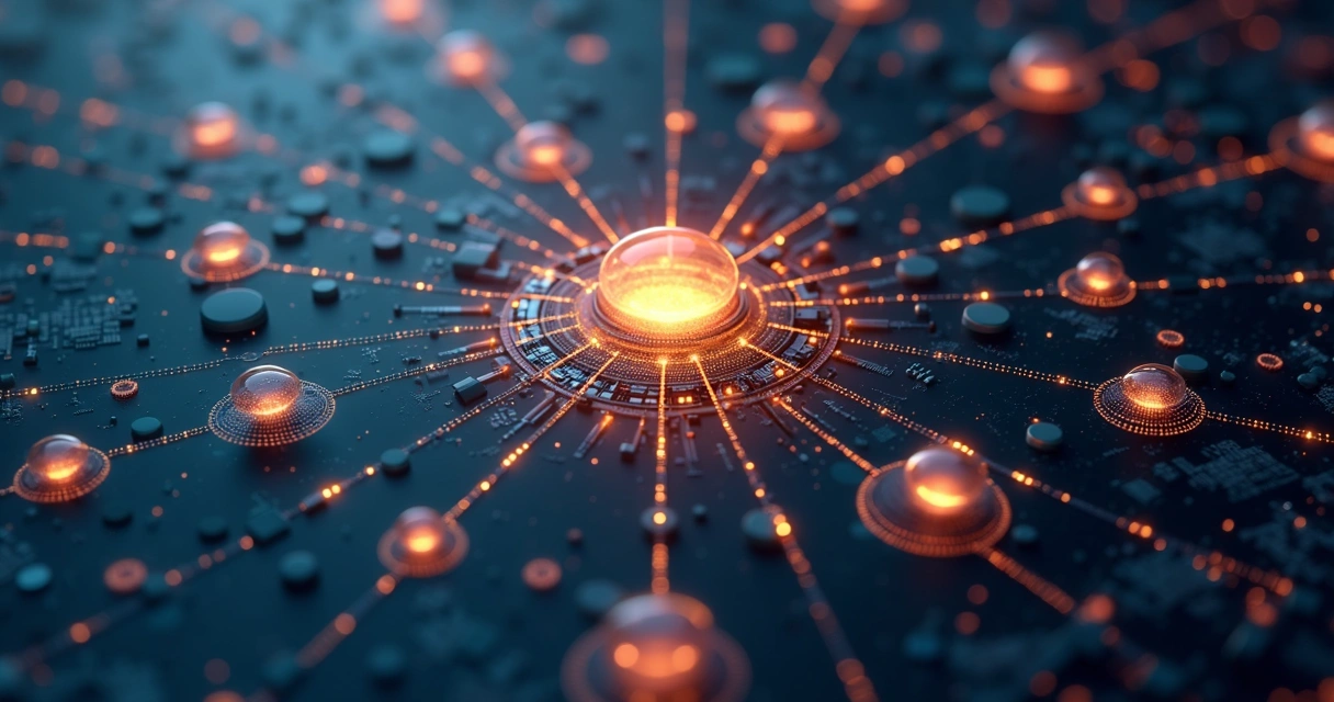 Rede de sites conectados representando backlinks 