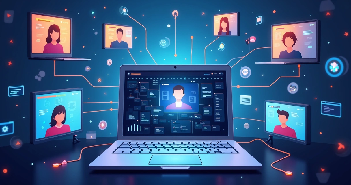 Rede conectando vários profissionais em ambientes digitais 