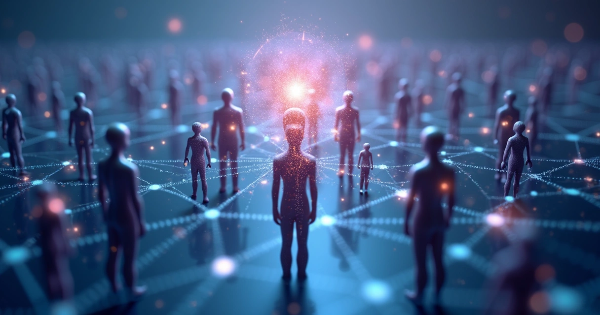 Rede de pessoas conectadas por linhas brilhantes 