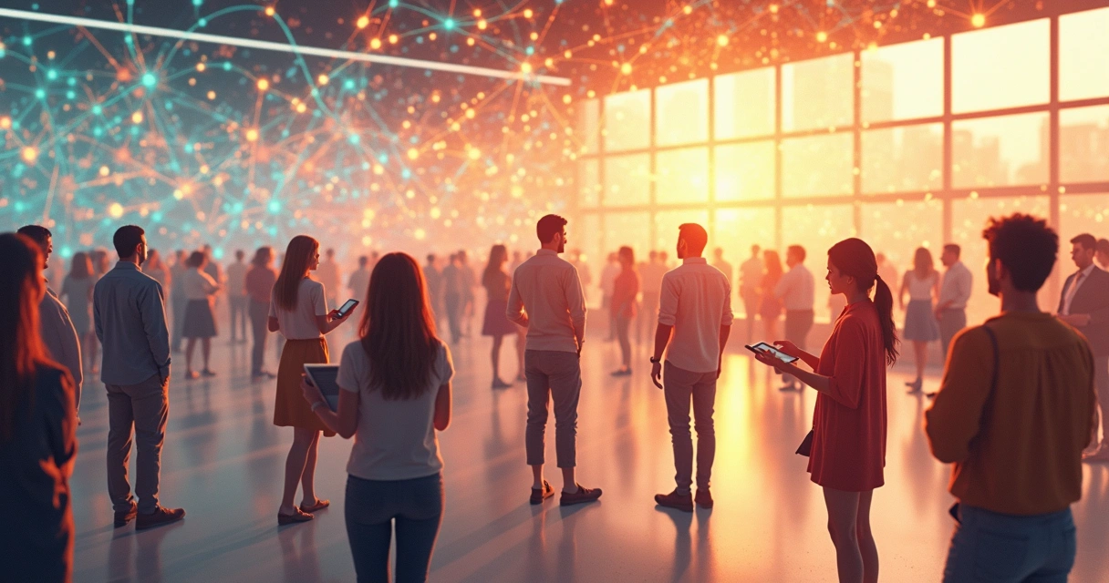 Rede conectando pessoas de diferentes culturas em ambiente moderno 