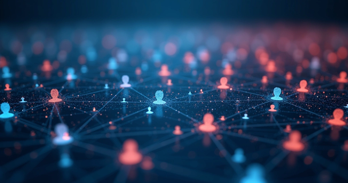 Rede digital com pessoas conectadas por linhas brilhantes 