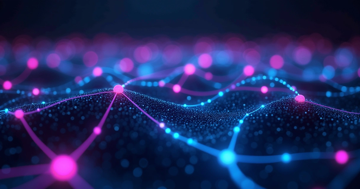 Rede neural artificial com dados fluindo em linhas coloridas 