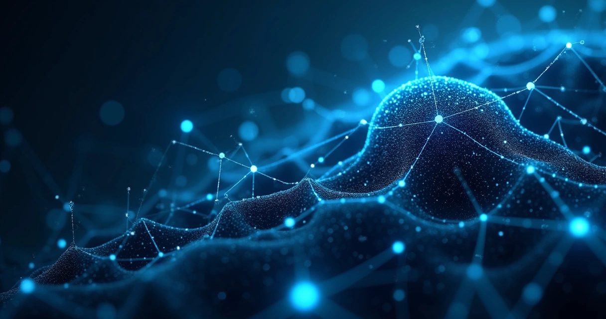 Representação digital ultra detalhada de uma rede neural artificial com conexões luminosas azuis e fundo escuro tecnológico 