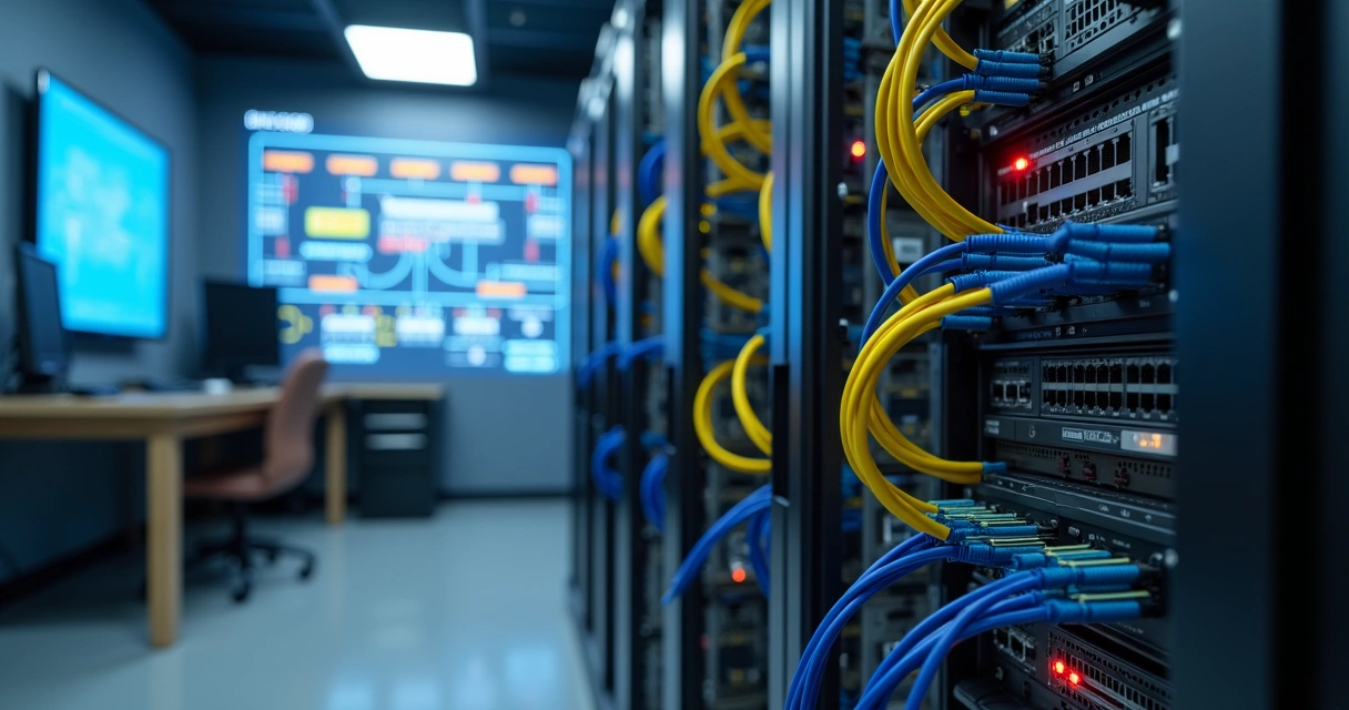 OLT conectada a splitters e clientes em rede óptica passiva 
