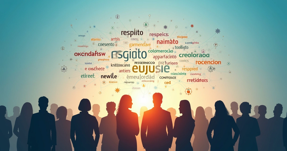 Rede de palavras conectando pessoas em uma sociedade virtual 