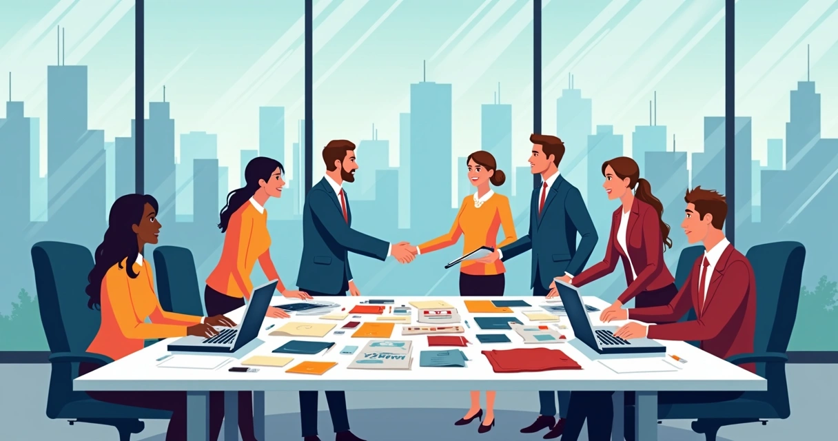 Rede de parceiros e fornecedores de matéria prima reunidos em mesa de negociação 