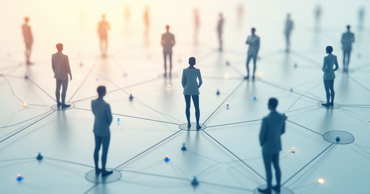 Rede de relações conectando várias pessoas em um fundo neutro 
