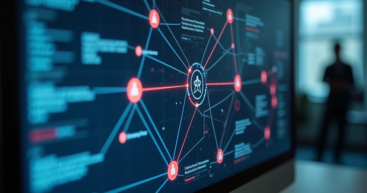 Diagrama de rede interna em uma empresa conectando funcionários e setores 