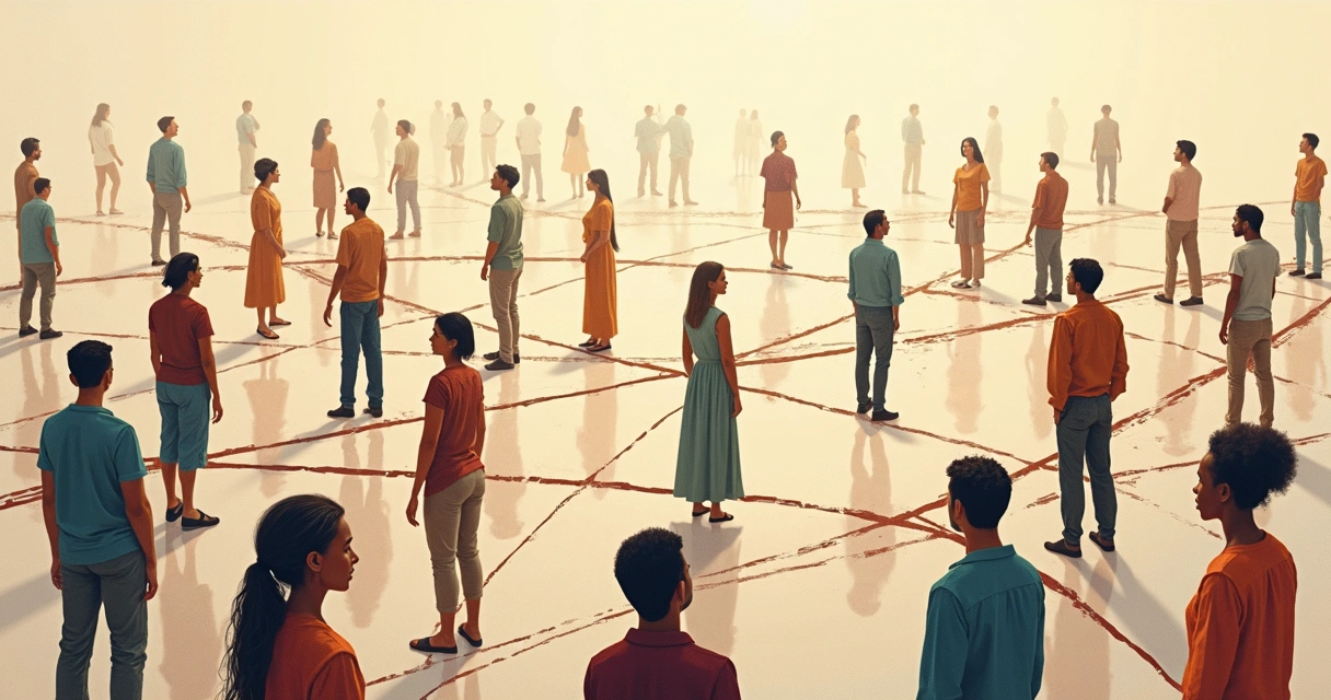 Representação de rede conectando pessoas de diferentes culturas