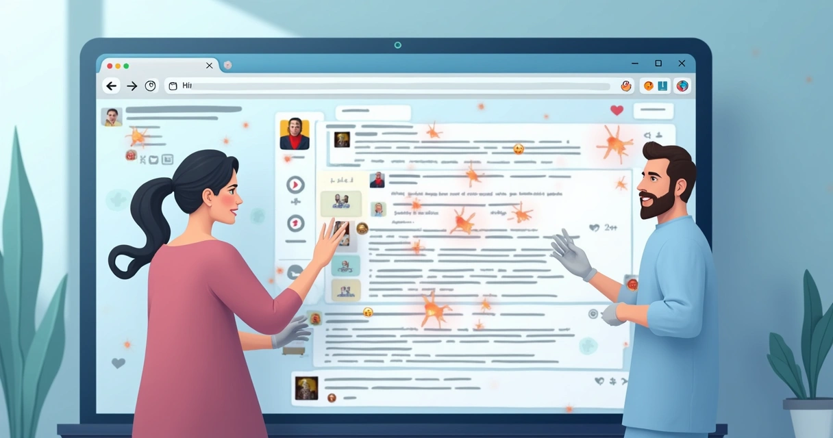 Discussão online entre médico e paciente em redes sociais, com postagens e reações visíveis 
