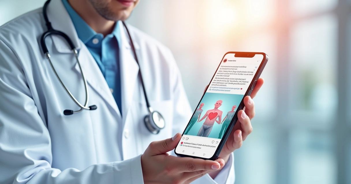 Feed de redes sociais com postagens educativas de saúde e sem fotos de pacientes 