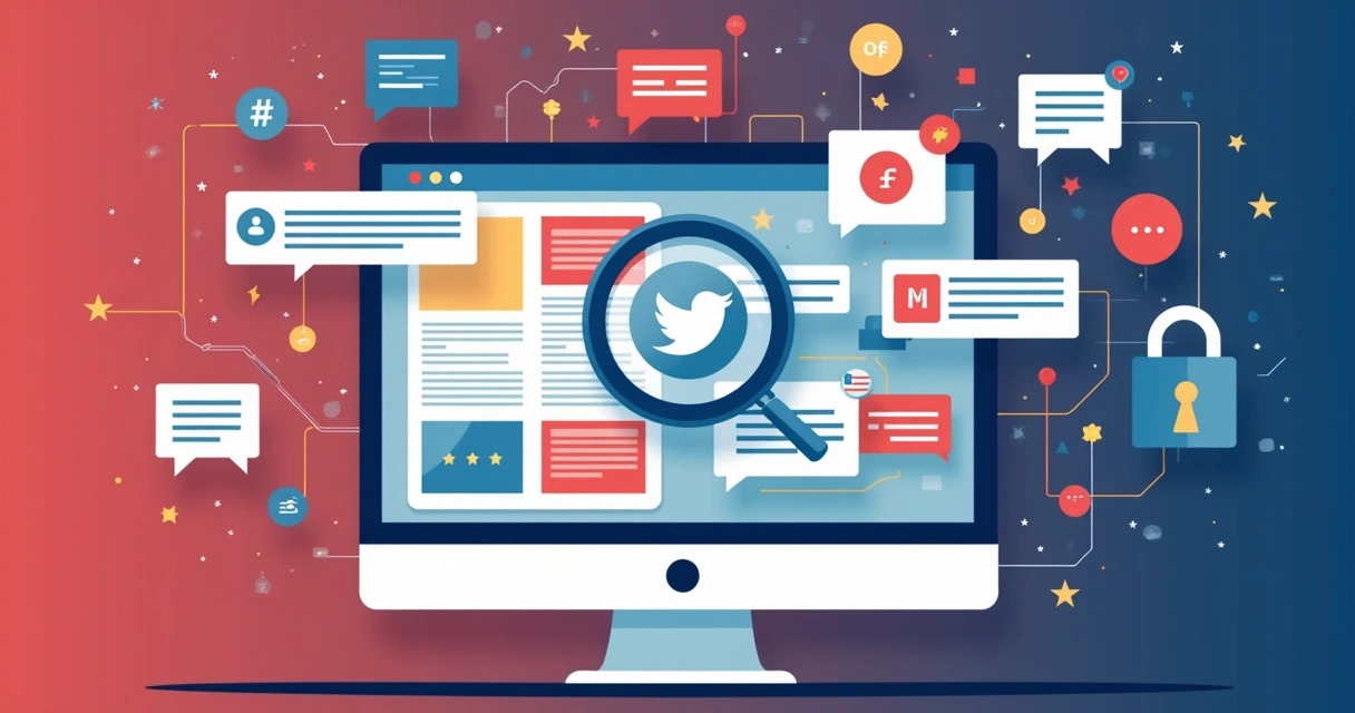Representação visual de monitoramento em redes sociais durante eleições.