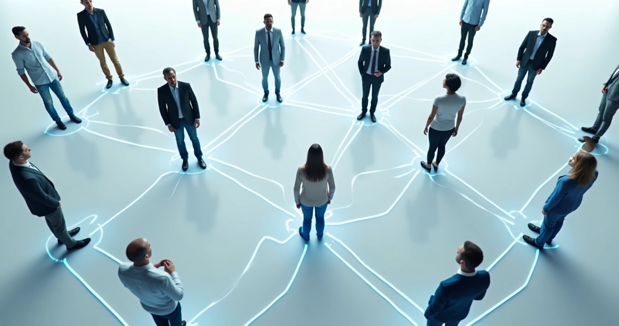 Rede de pessoas conectadas por linhas em fundo claro 