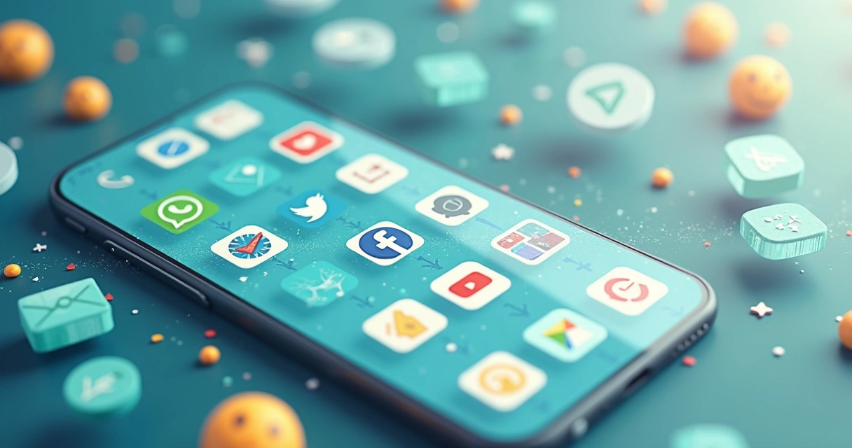 Ilustração de smartphone com redes sociais e mensagens relacionadas à campanha
