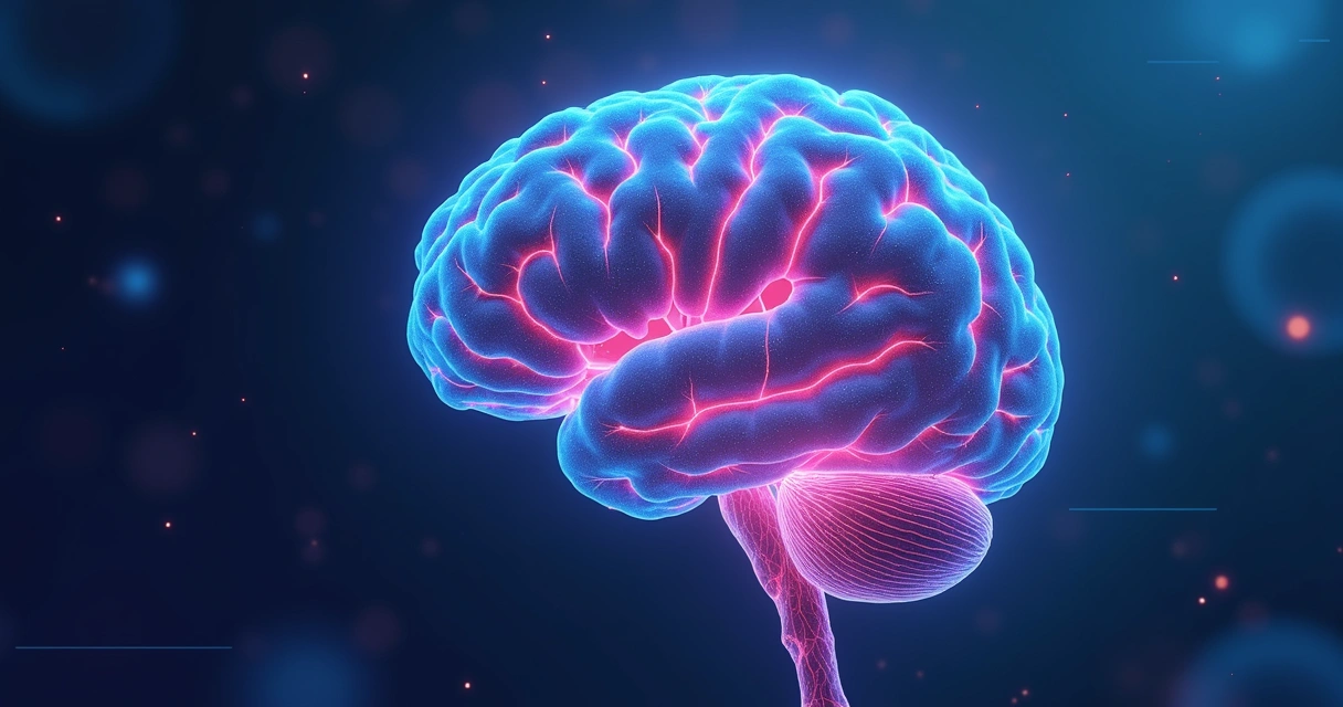 Representação artística de conexões neurais com destaque para áreas ligadas às emoções no cérebro humano