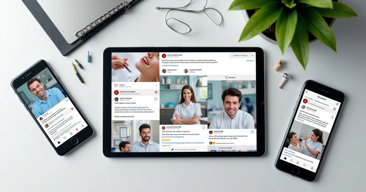Feed de Instagram de clínica odontológica com vídeos, stories e depoimentos 