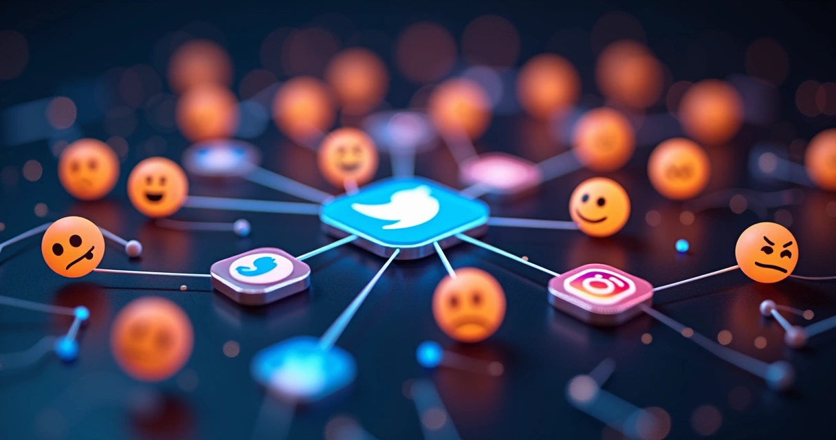 Símbolos de redes sociais conectados com emoticons 