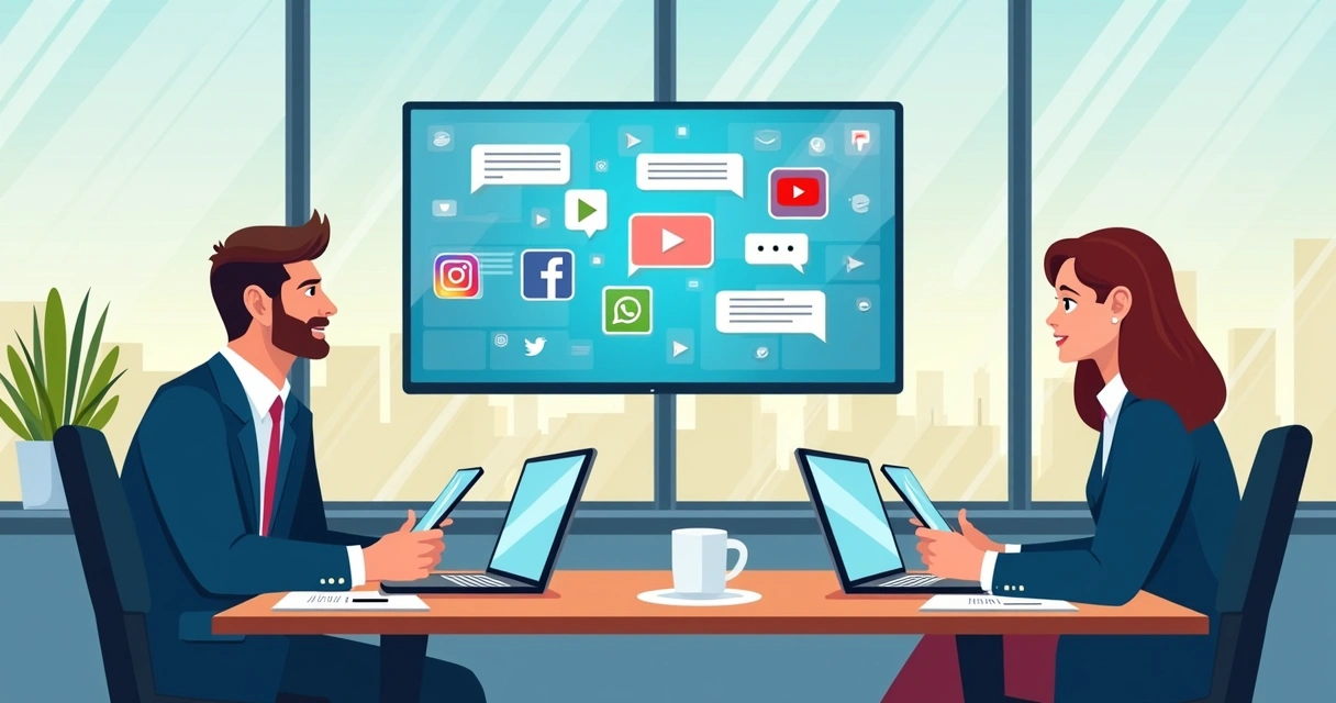 Representantes públicos usando redes sociais no escritório 