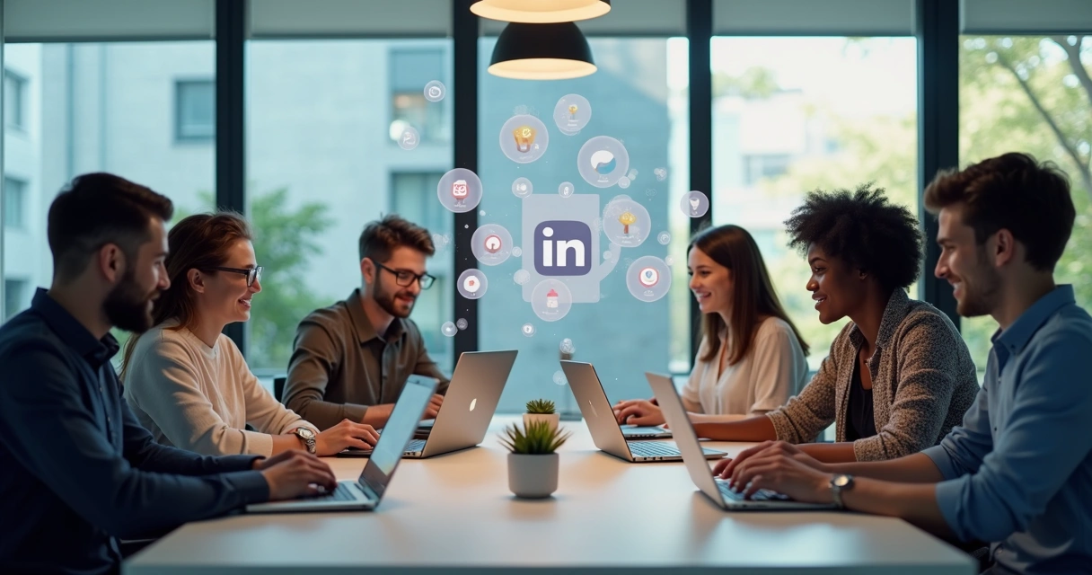 Equipe usando redes sociais para captar contatos online 