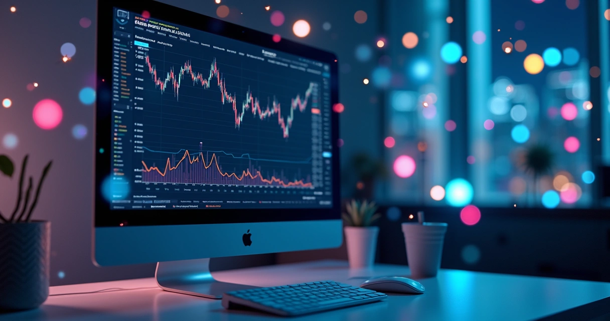 Tela de computador mostrando gráficos de previsão, postagens e ícones de redes sociais 
