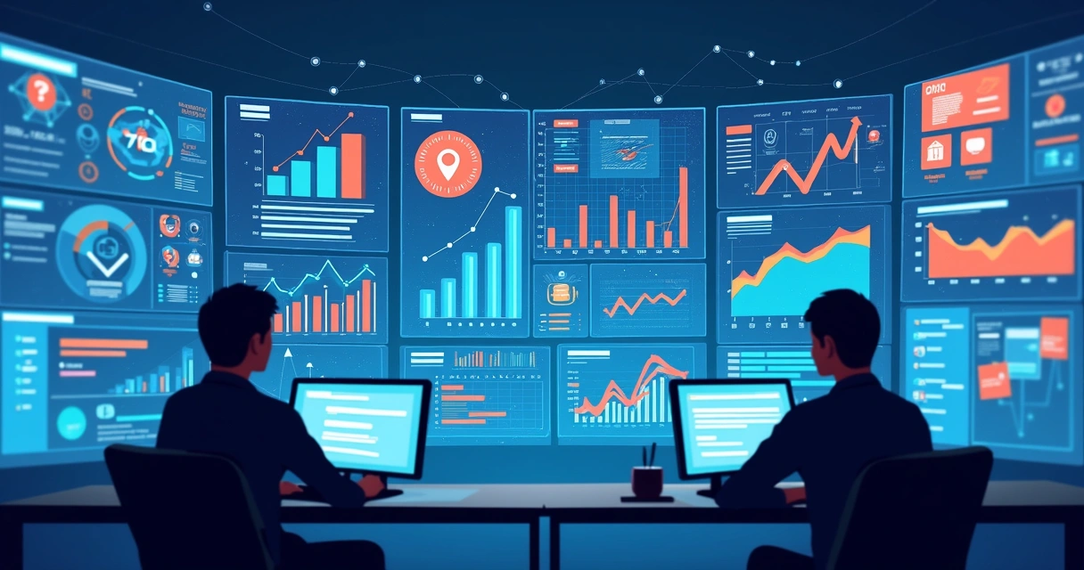 Painel digital exibindo gráficos de monitoramento de redes sociais
