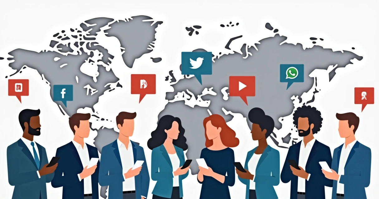 Candidatos em redes sociais interagindo com eleitores em smartphones 