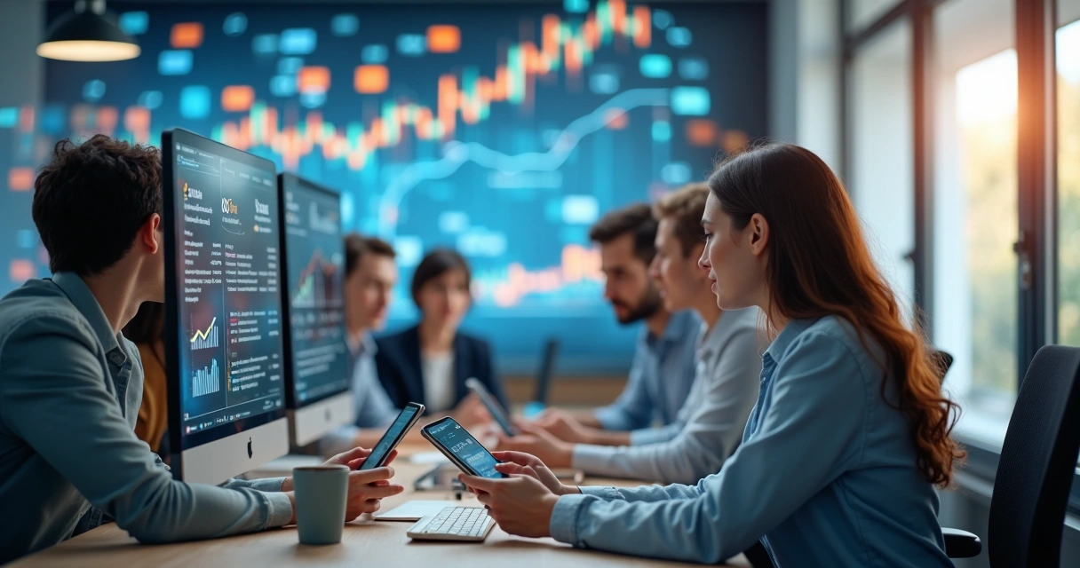 Equipe trabalhando em campanhas de redes sociais 