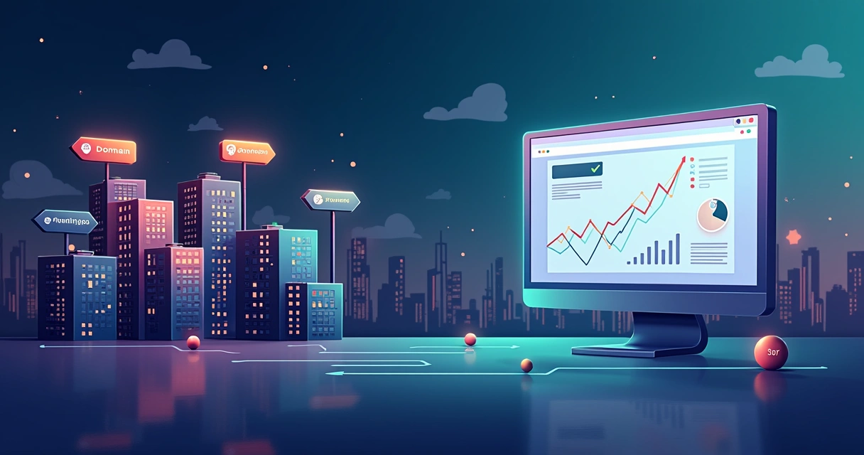 Conceito visual de tráfego passando de um domínio para outro com foco em SEO 