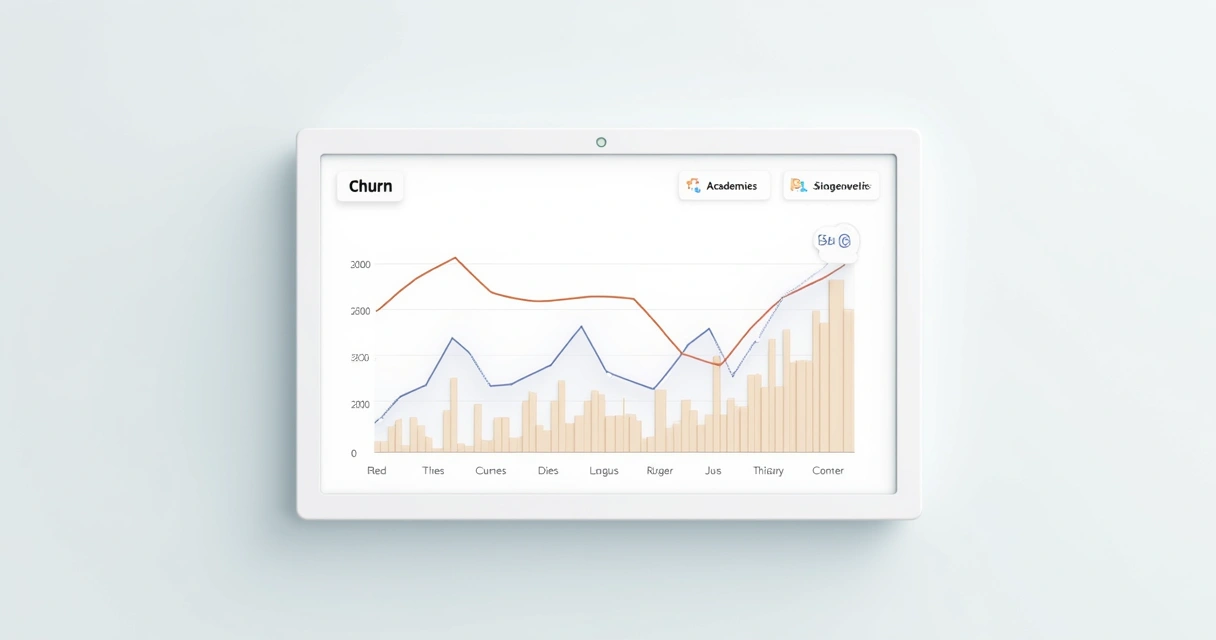 Gráfico com linhas mostrando redução do churn mensal de assinantes 