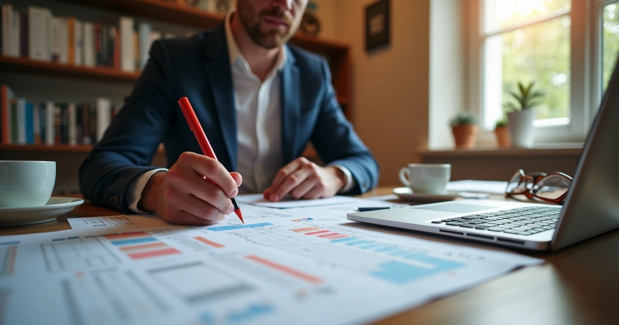 Gestor revisando planilhas para reduzir custos 