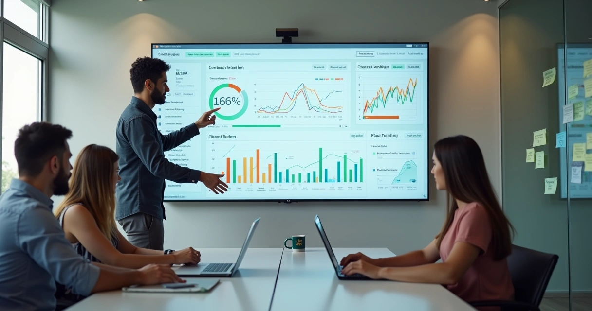 Gestor de agência analisando painel com métricas de churn e gráficos de retenção de clientes 