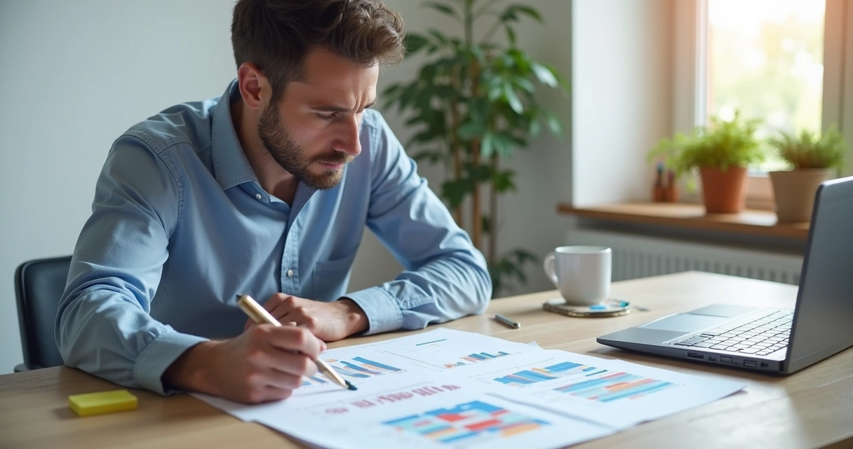 Empresário analisando gráficos para reduzir custos 