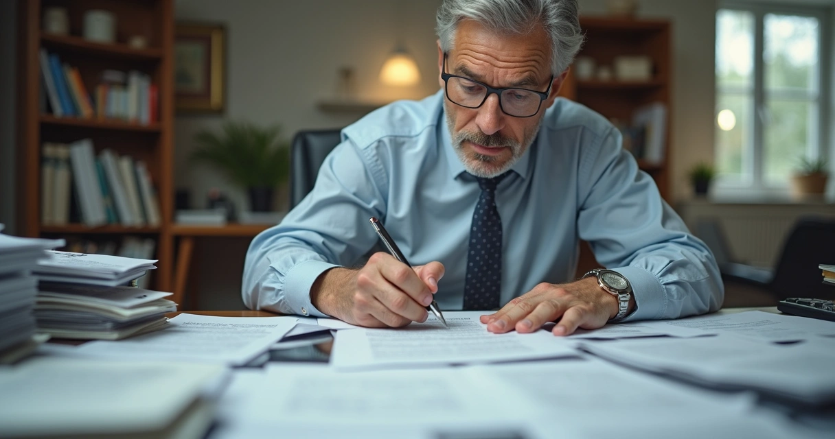 Empresário analisando despesas e cortando custos em escritório 