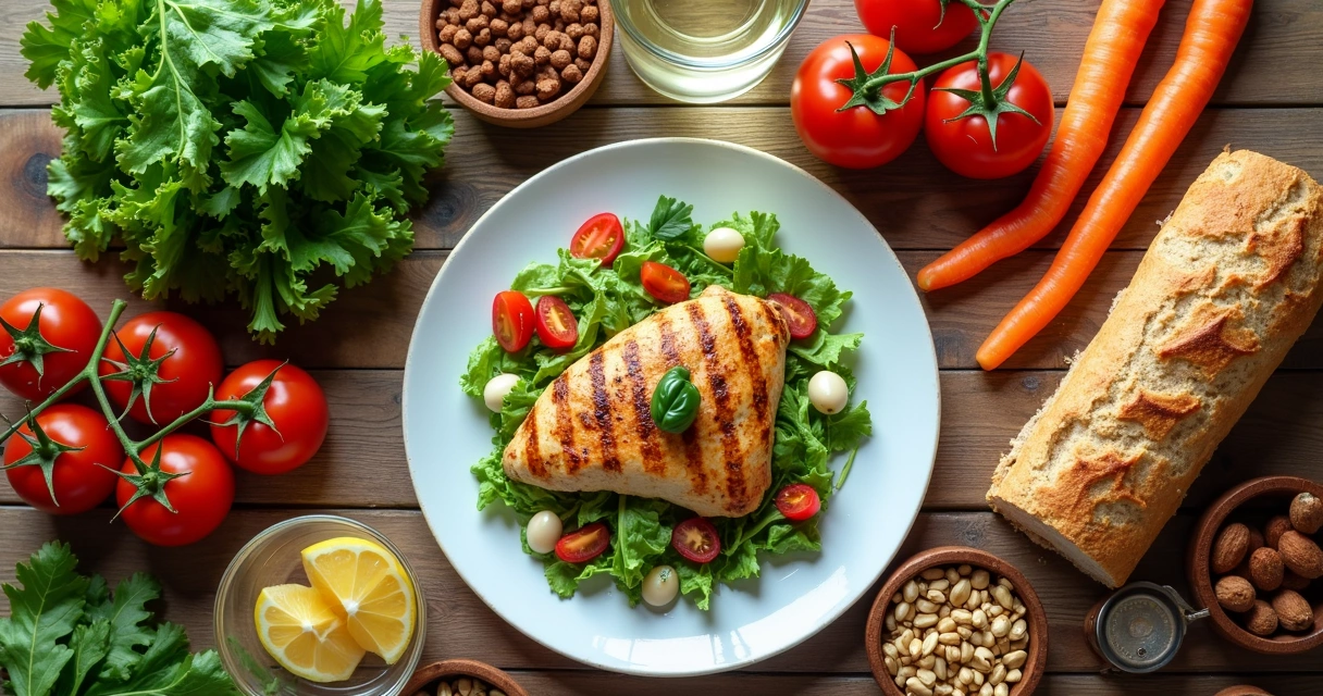 Mesa de madeira com alimentos saudáveis para reeducação alimentar 
