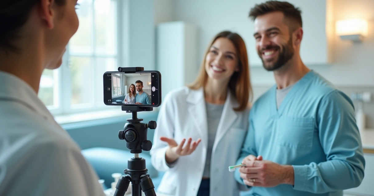 Vídeos curtos de dicas rápidas sendo gravados na clínica 