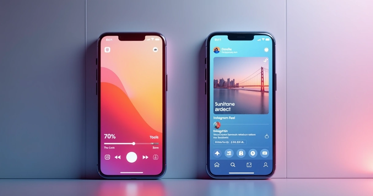Reel e carrossel em tela de celular com gráficos de engajamento 