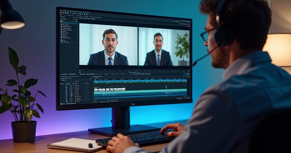 Editor adjusting vertical video focusing on the face