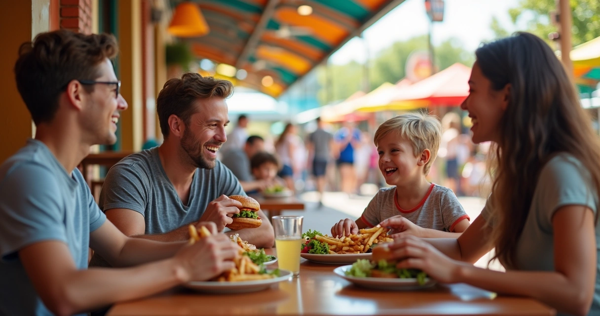 Família faz refeição em praça de alimentação temática em Orlando