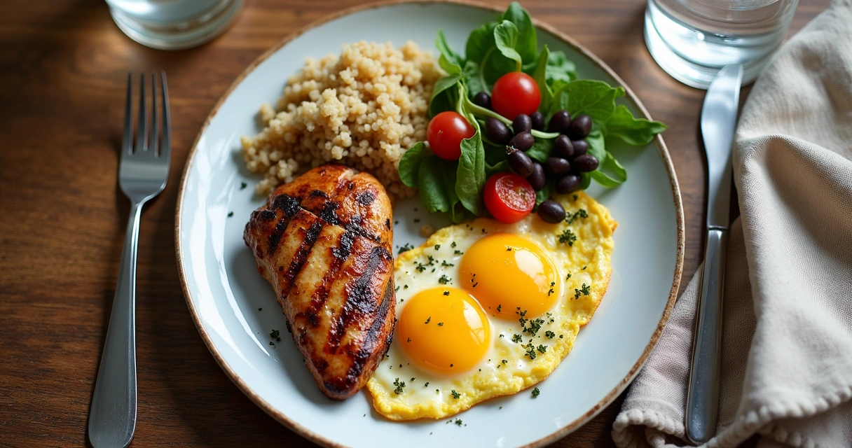 Prato com alimentos ricos em proteína para hipertrofia dos glúteos