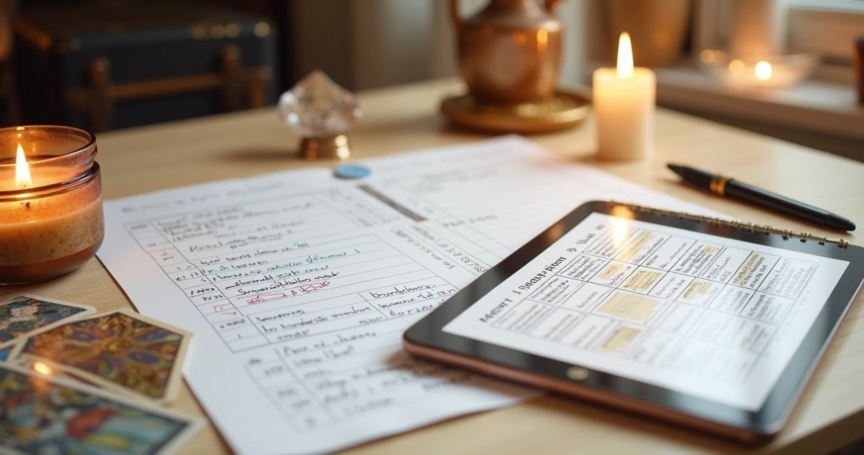 Monthly referral income notes beside spiritual planning tools 