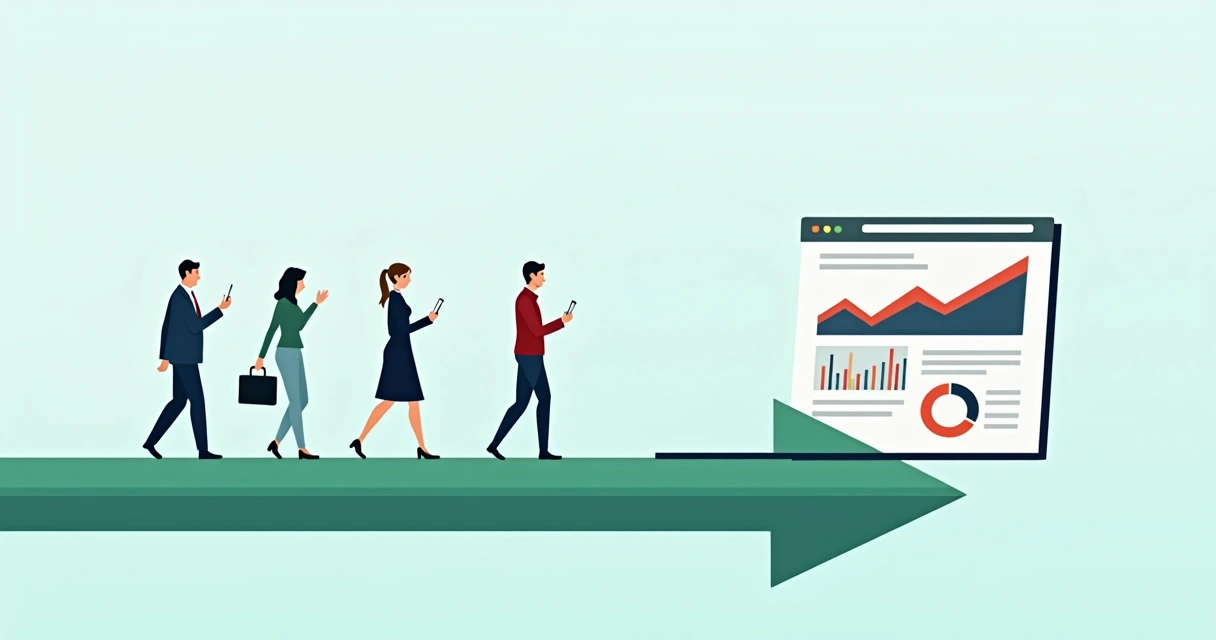 Arrow from one website to another with people following and visiting a landing page 
