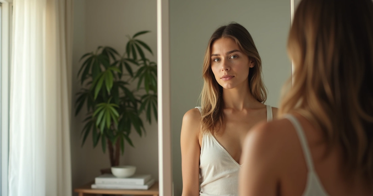 Person reflecting in front of a mirror 