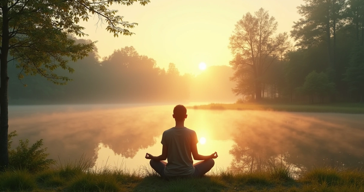 Person reflects near a lake about personal growth, surrounded by nature 