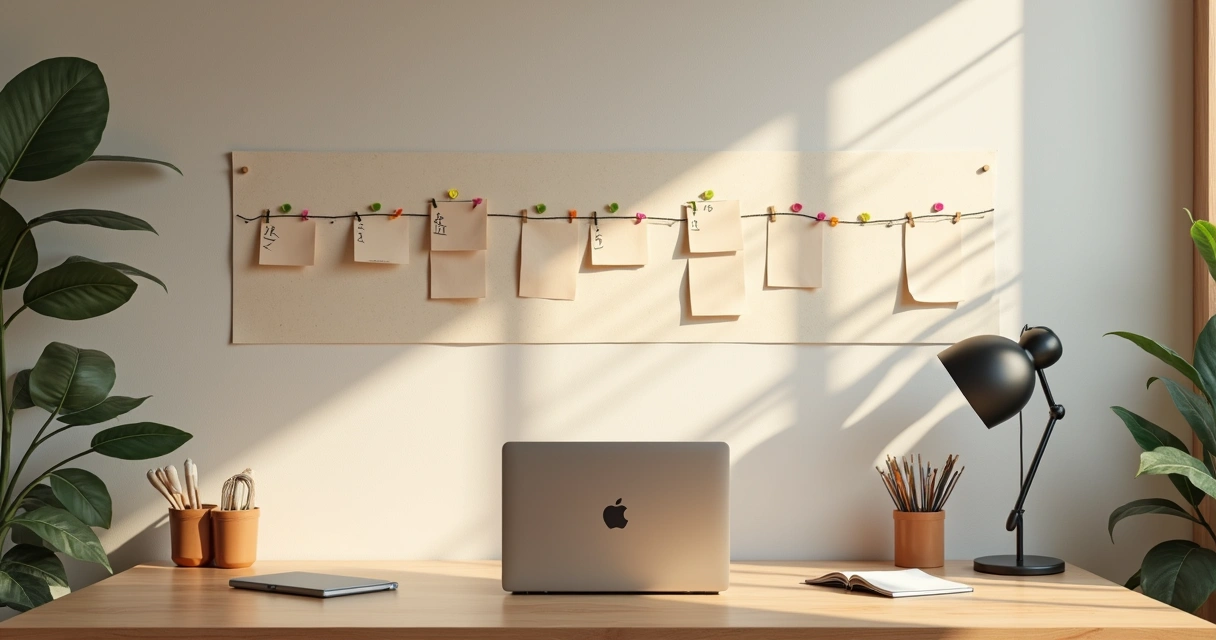 Wall timeline showing notes and progress markers